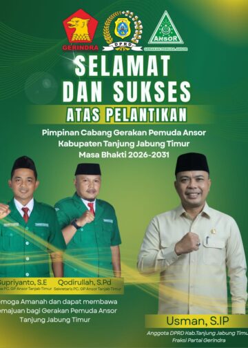 Usman, S.IP Ucapkan Selamat atas Pelantikan Pengurus GP Ansor Cabang Tanjung Jabung Timur